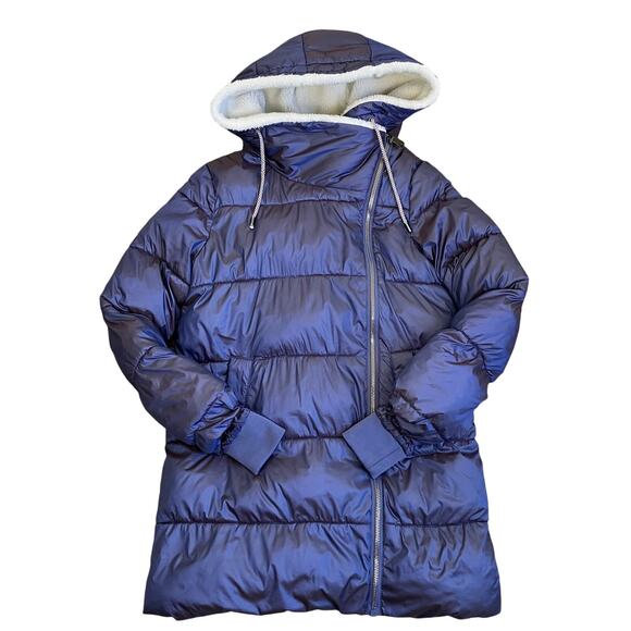 Bernardo Sz M Crystal Hooded Puffer in Metallic Purple w Faux-sherpa Lining Warm - Picture 3 of 16